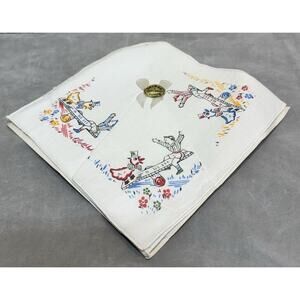 Orlana Swiss Hankie Handkerchief Linen Children Playing w/ Duck Teeter Totter